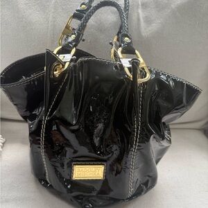 Badgley Mischka Black Patent Leather Top Handle Bag